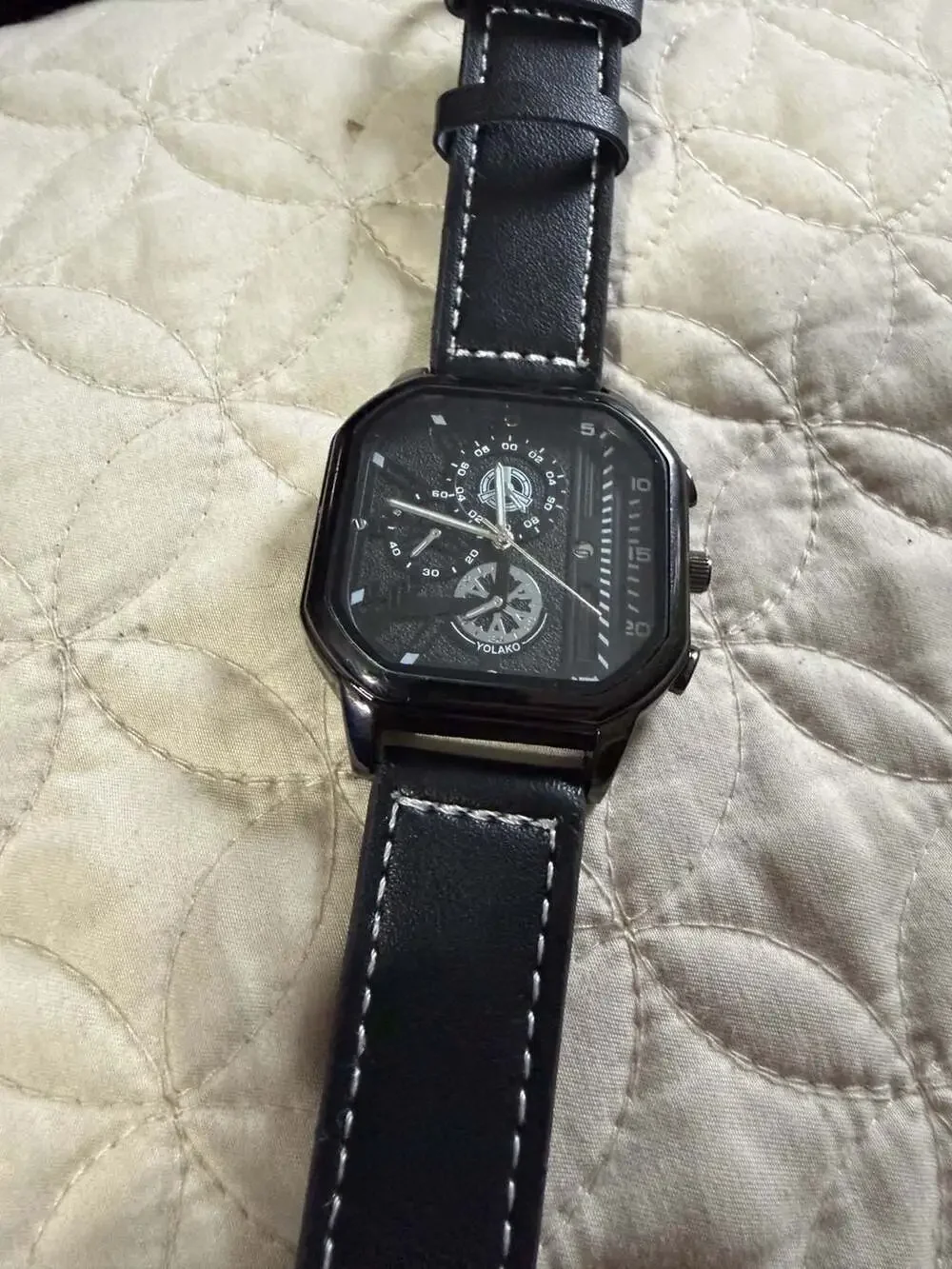 Yolako Men's Square Dial Casual Quartz Watch with Black Leather Strap